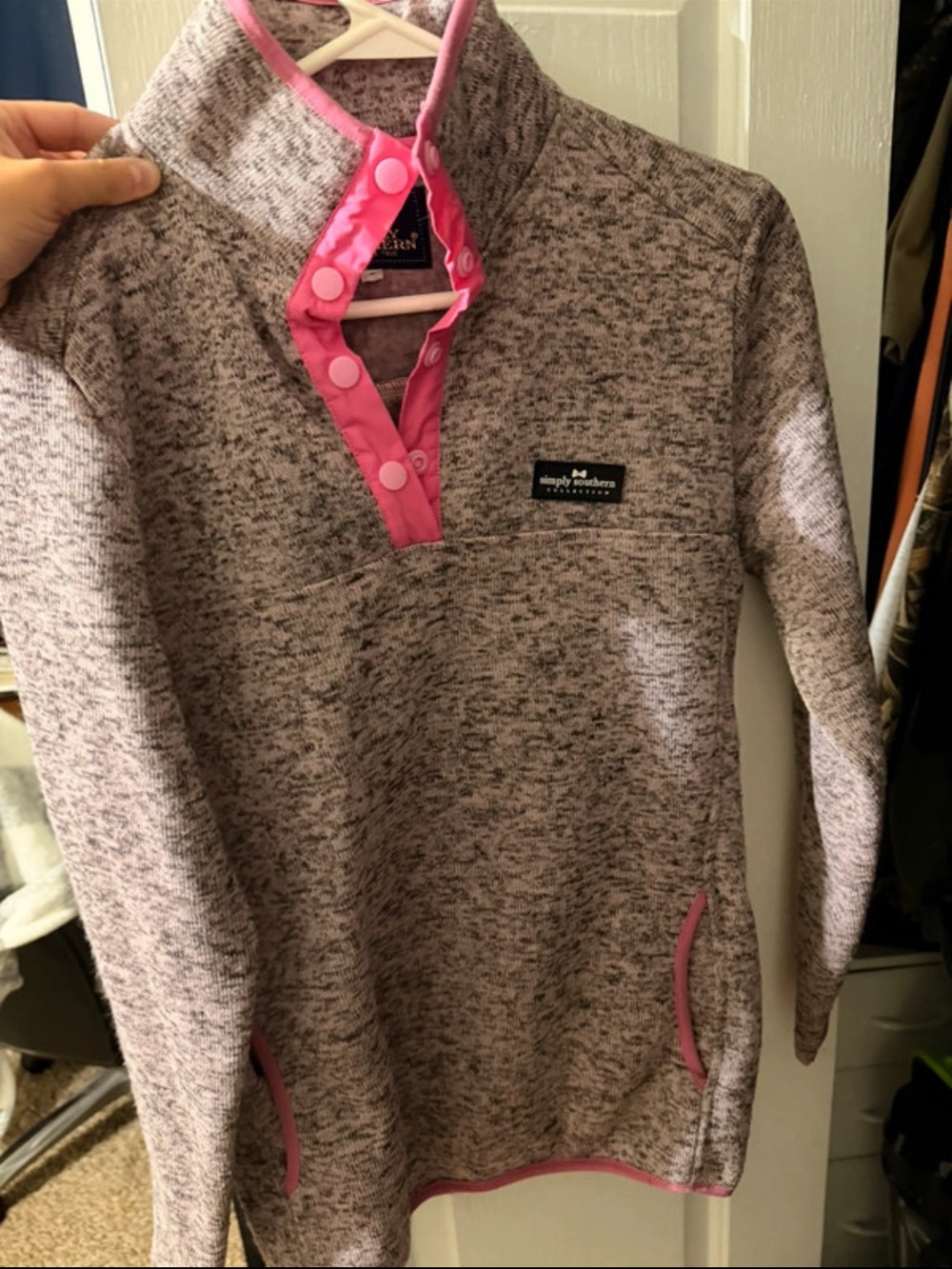 Southern Marsh Heathered Gray Pullover with Pink Trim